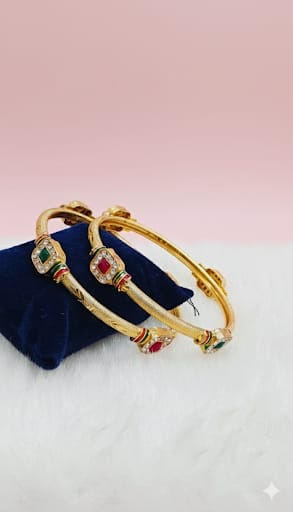 Rudraaksha Gold-Plated Meenakari Bangle Set with Red and Green Meenakari(SET OF 2)_B06