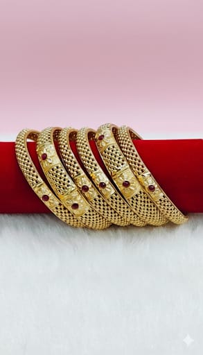 Rudraaksha Gold-Plated Meenakari Bangle Set with Red and Green Meenakari(SET OF 6)_B07