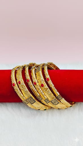 Rudraaksha Gold-Plated Meenakari Bangle Set with Red and Green Meenakari(SET OF 6)_B08