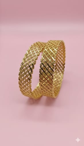 Rudraaksha Two-Tone Gold Bangles with White Texture (Set of 2)B12