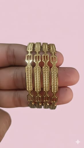 Rudraaksha Gold Plated Engraved Geometric Bangles (Set of 4)B10