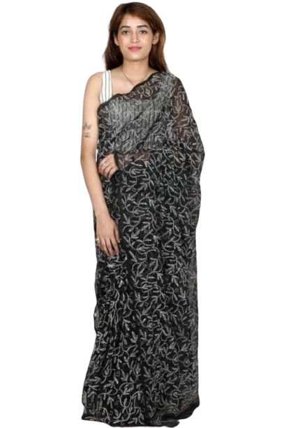 Rudraaksha Georgette Chikankari Saree - Hand-Embroidered Tepchi Work with Blouse