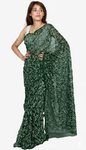 Rudraaksha Georgette Chikankari Saree - Hand-Embroidered Tepchi Work with Blouse