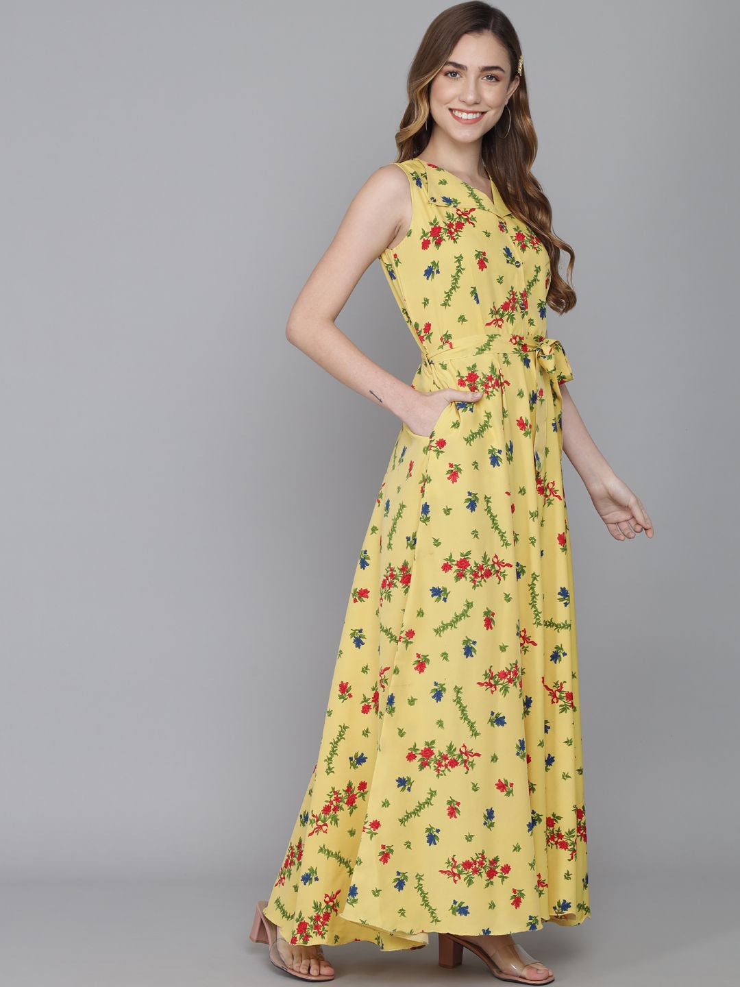 Rudraaksha women stylish  crepe printed maxi dress