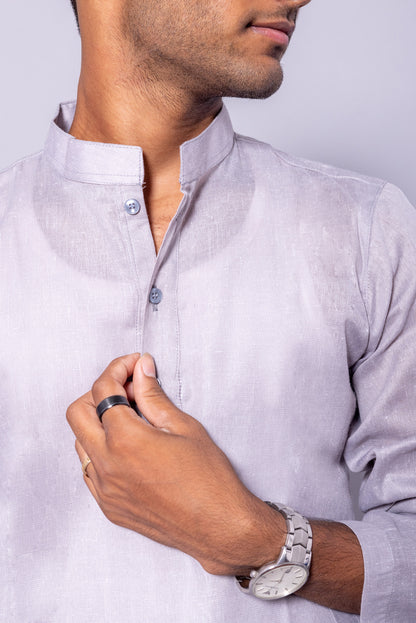 Cotton Blend Solid Casual Short Kurta for Men Long Sleeve Mandarin Collar Stylish Shirt Kurta for Men