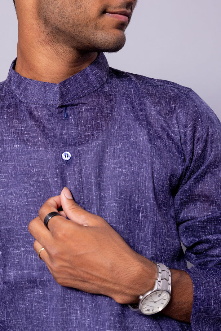 Men’s Navy Blue Long Cotton Kurta – Classic Elegance with Modern Charm
