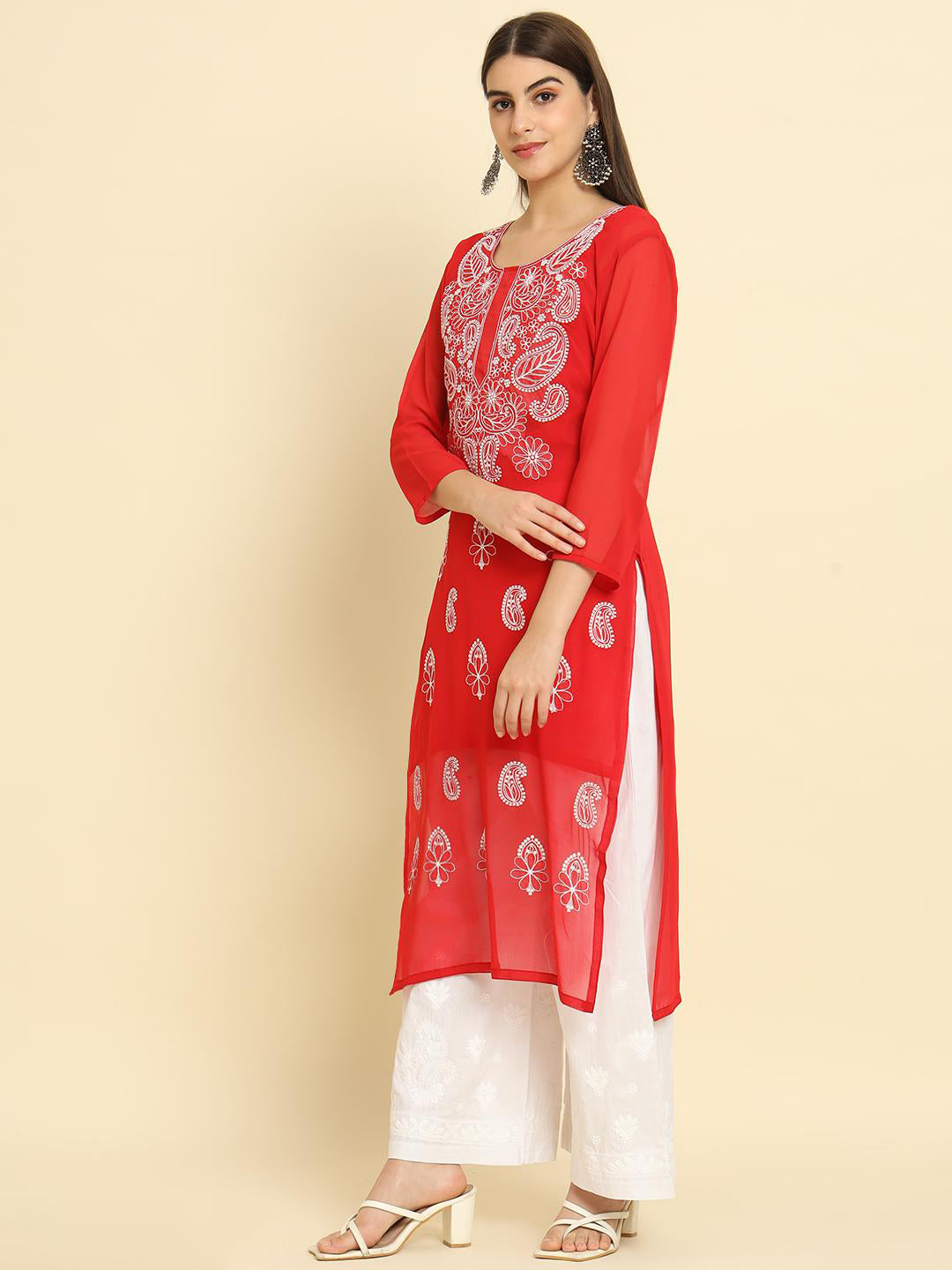 Rudraaksha Lucknowi Chikankari Ethnic Wear  Georgette Kurti Embroidery Work with Inner