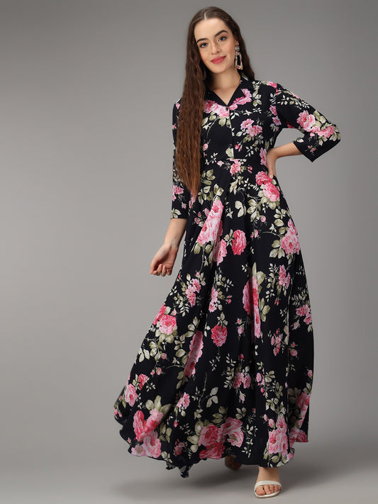 Printed Black Stylish Maxi Dress