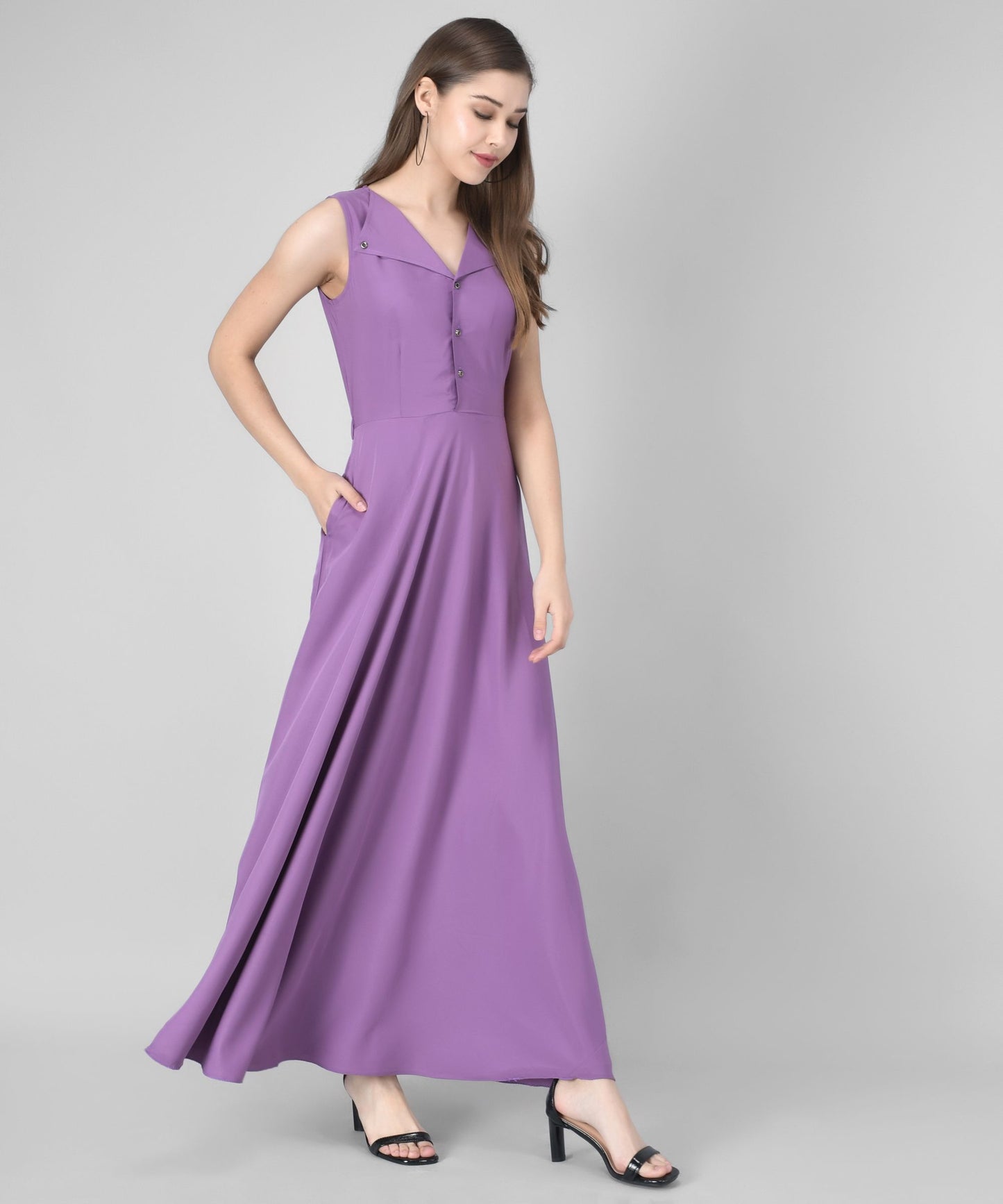 women crepe fit and flary dress