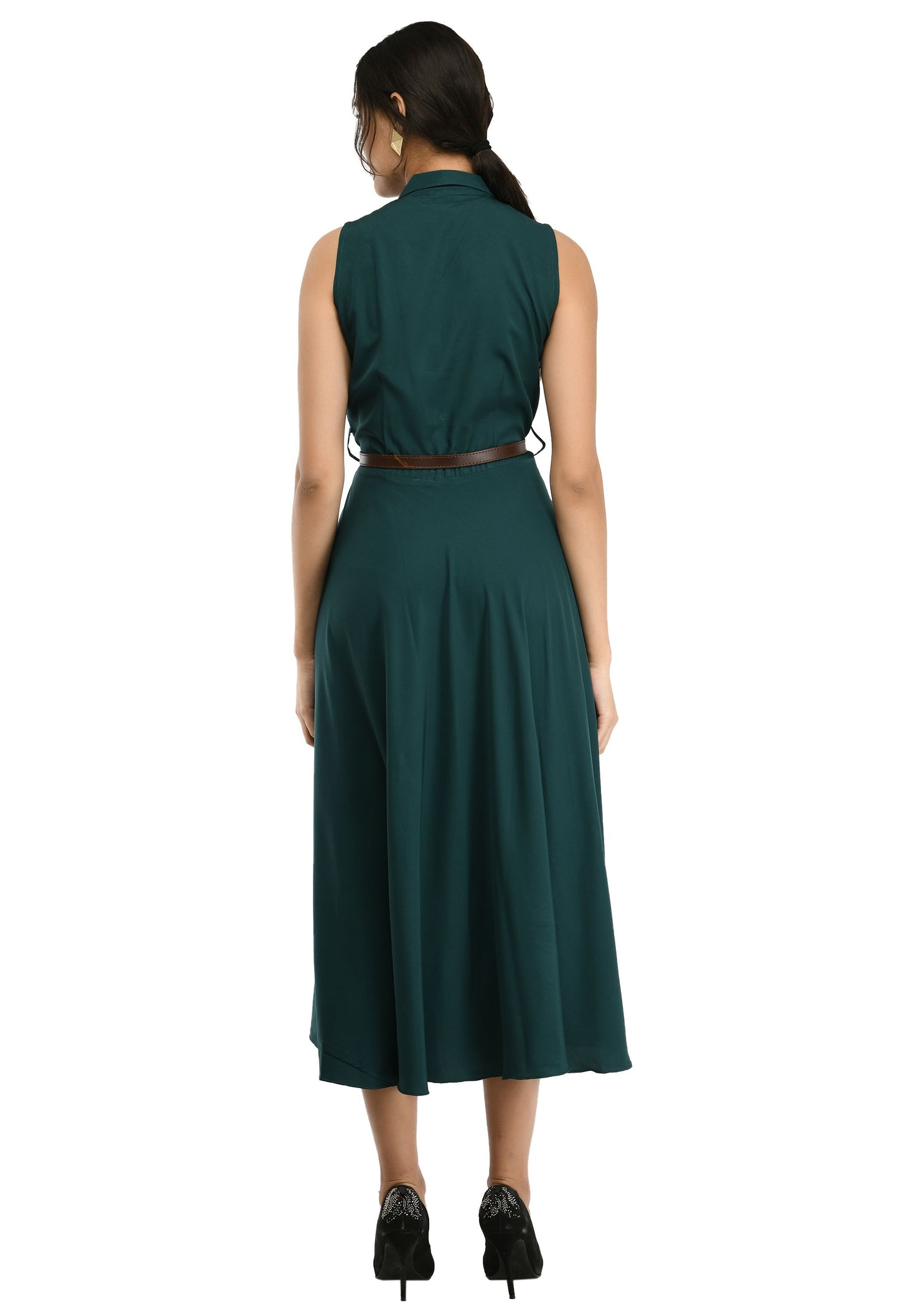 Rudraakshaksha women's crepe solid Stylish  with belt  dress