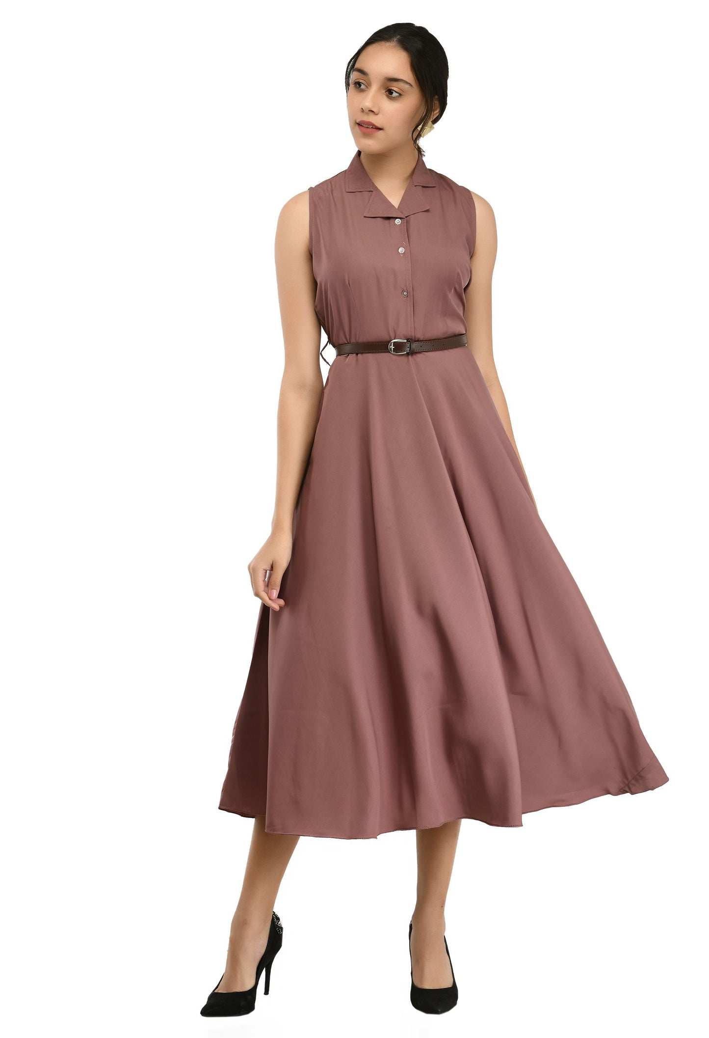 Rudraakshaksha women's crepe solid Stylish  with belt  dress