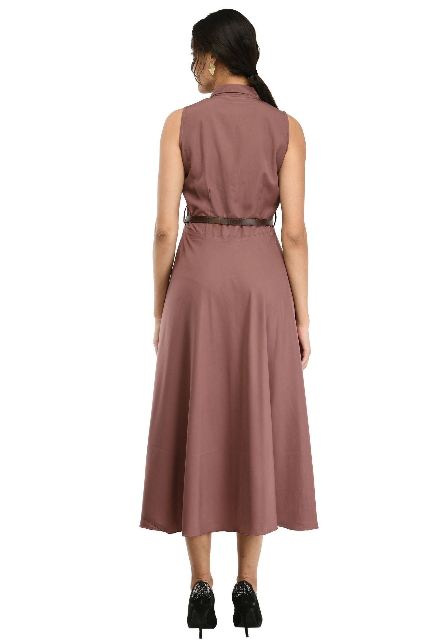 Rudraakshaksha women's crepe solid Stylish  with belt  dress