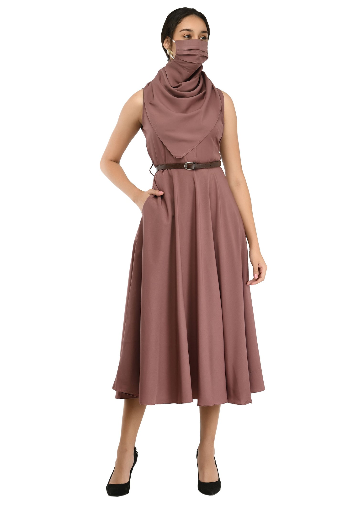 Rudraakshaksha women's crepe solid Stylish  with belt  dress
