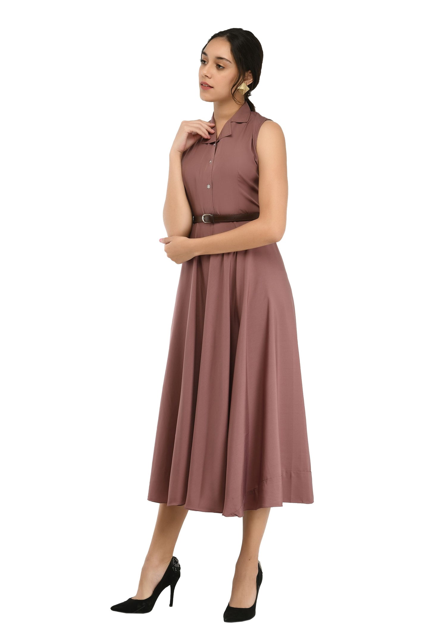 Rudraakshaksha women's crepe solid Stylish  with belt  dress