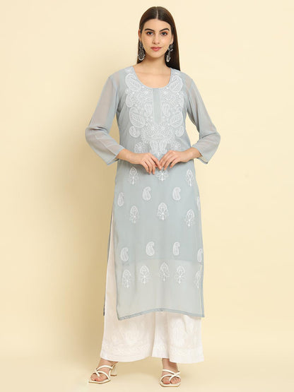 Rudraaksha Lucknowi Chikankari Ethnic Wear  Georgette Kurti Embroidery Work with Inner