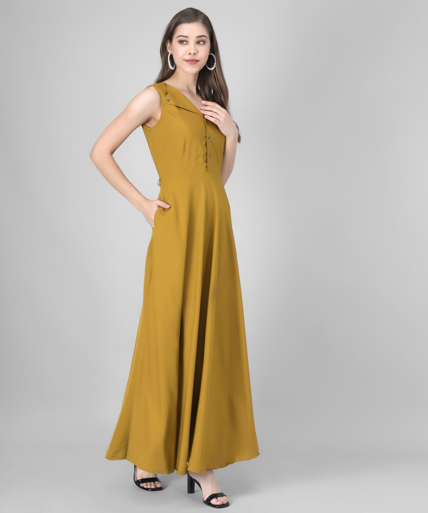 women crepe fit and flary dress