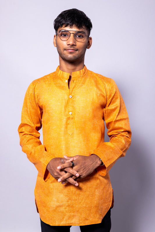Cotton Blend Solid Casual Short Kurta for Men Long Sleeve Mandarin Collar Stylish Shirt Kurta for Men