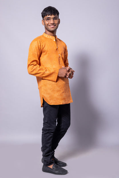 Cotton Blend Solid Casual Short Kurta for Men Long Sleeve Mandarin Collar Stylish Shirt Kurta for Men