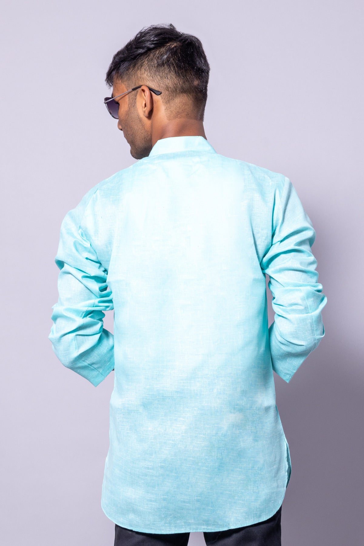 Cotton Blend Solid Casual Short Kurta for Men Long Sleeve Mandarin Collar Stylish Shirt Kurta for Men