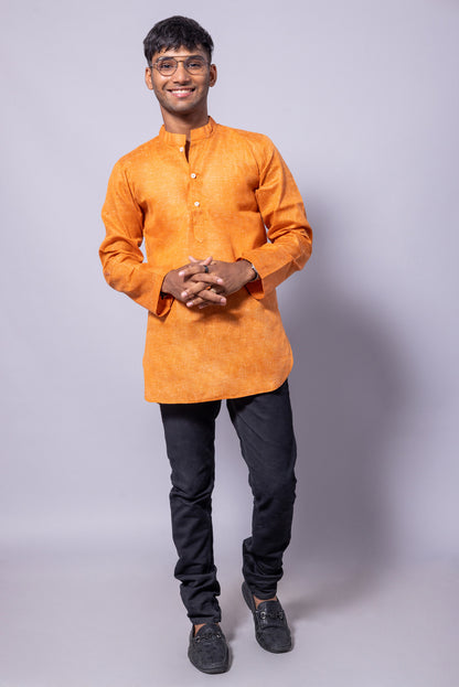 Cotton Blend Solid Casual Short Kurta for Men Long Sleeve Mandarin Collar Stylish Shirt Kurta for Men