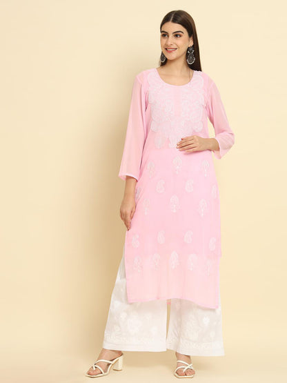 Rudraaksha Lucknowi Chikankari Ethnic Wear  Georgette Kurti Embroidery Work with Inner