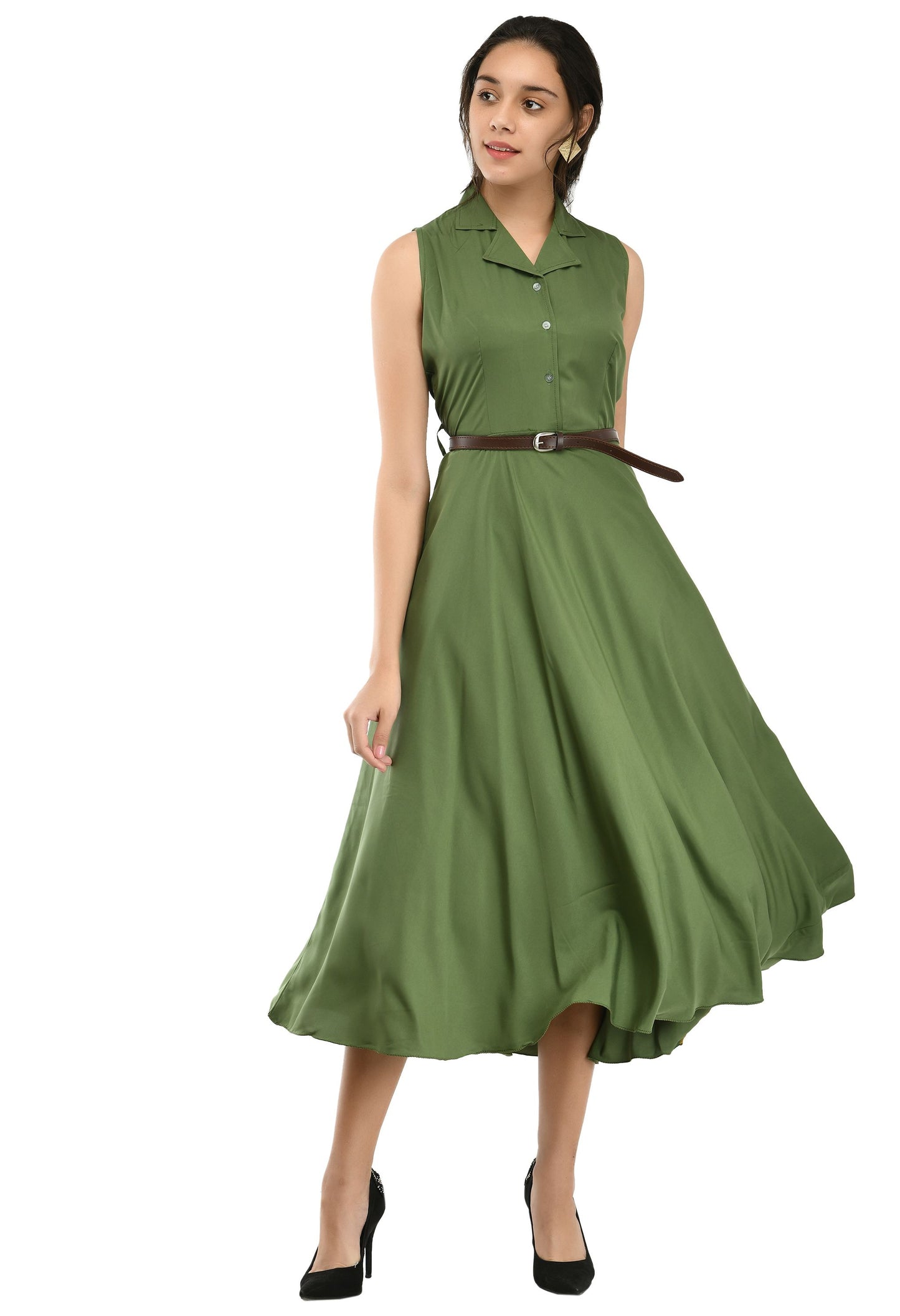 Rudraakshaksha women's crepe solid Stylish  with belt  dress