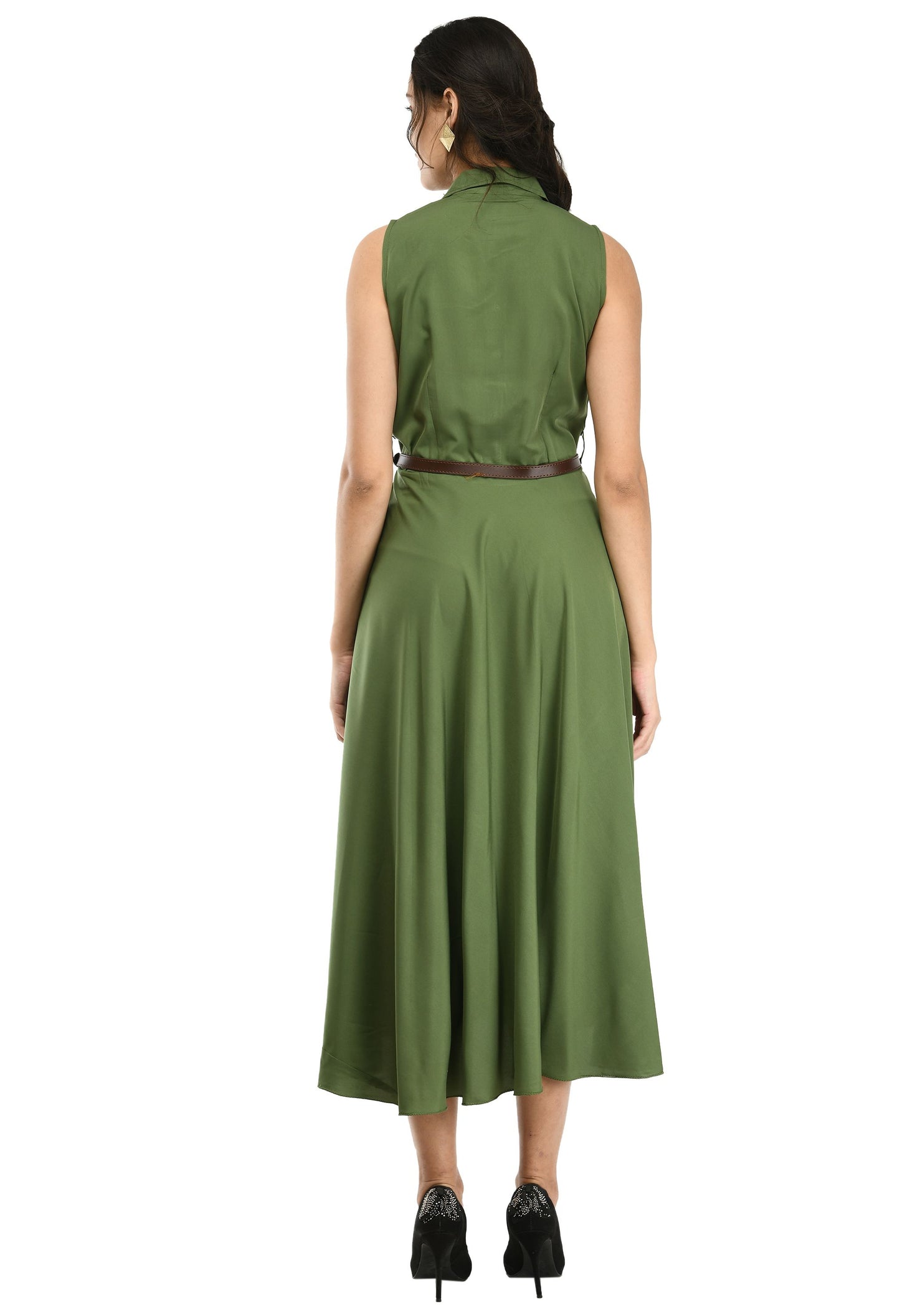 Rudraakshaksha women's crepe solid Stylish  with belt  dress