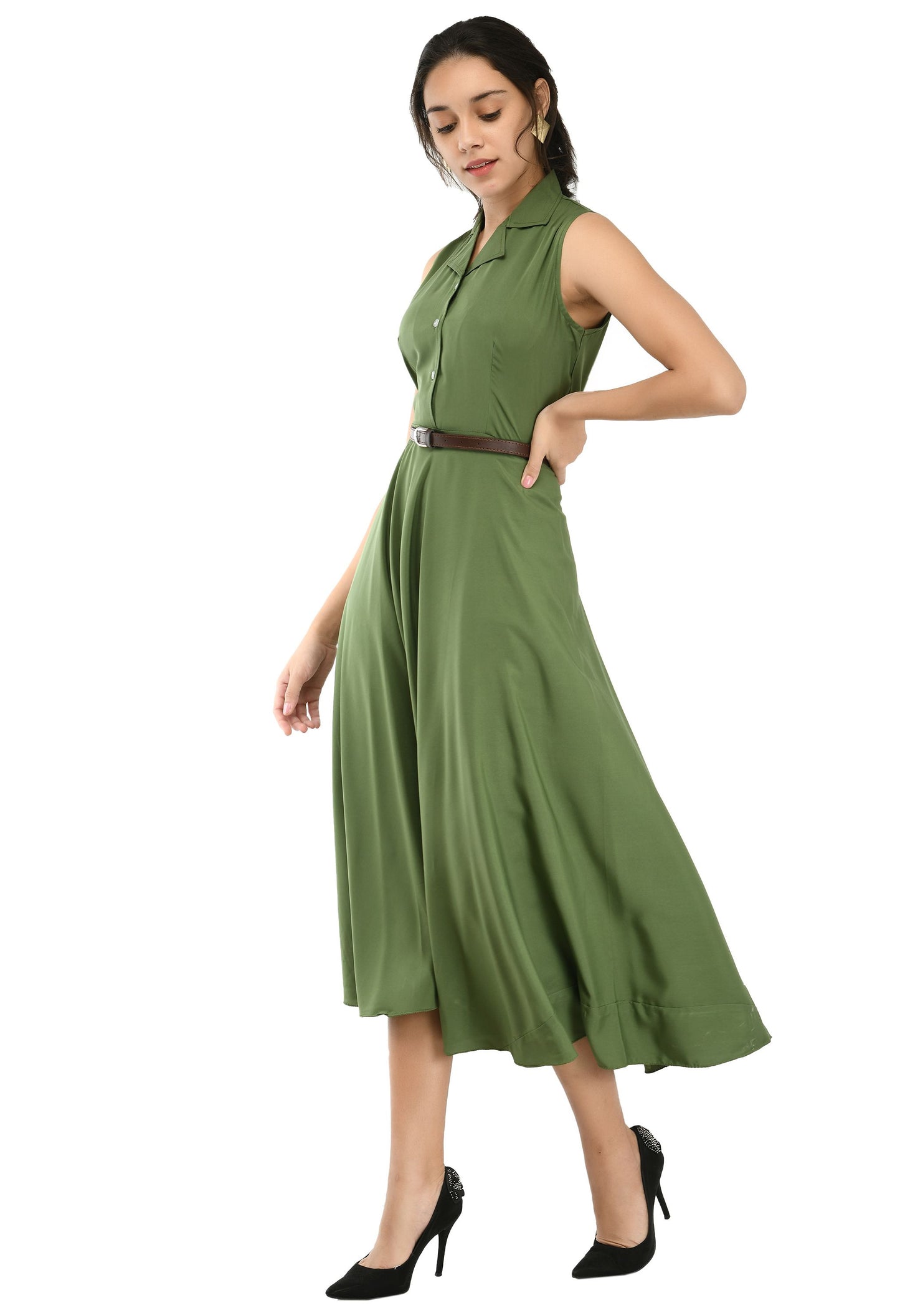 Rudraakshaksha women's crepe solid Stylish  with belt  dress