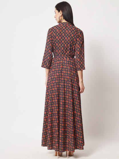 stylish collared cotton printed maxi dress for women