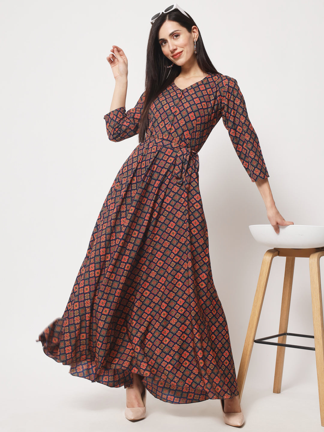 stylish collared cotton printed maxi dress for women
