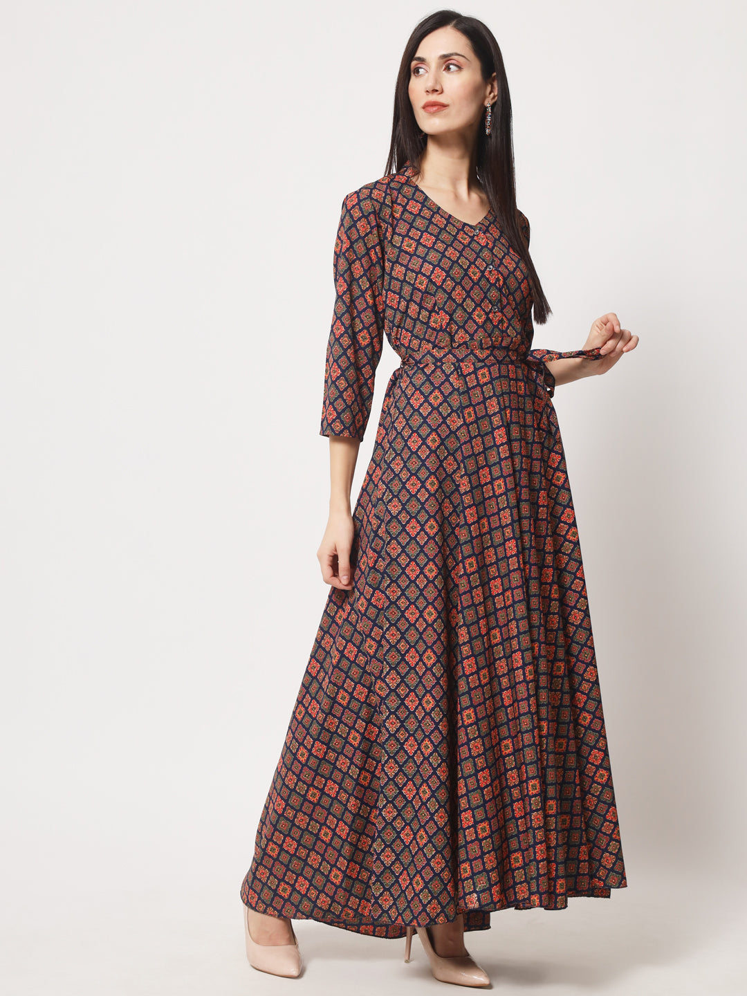 stylish collared cotton printed maxi dress for women