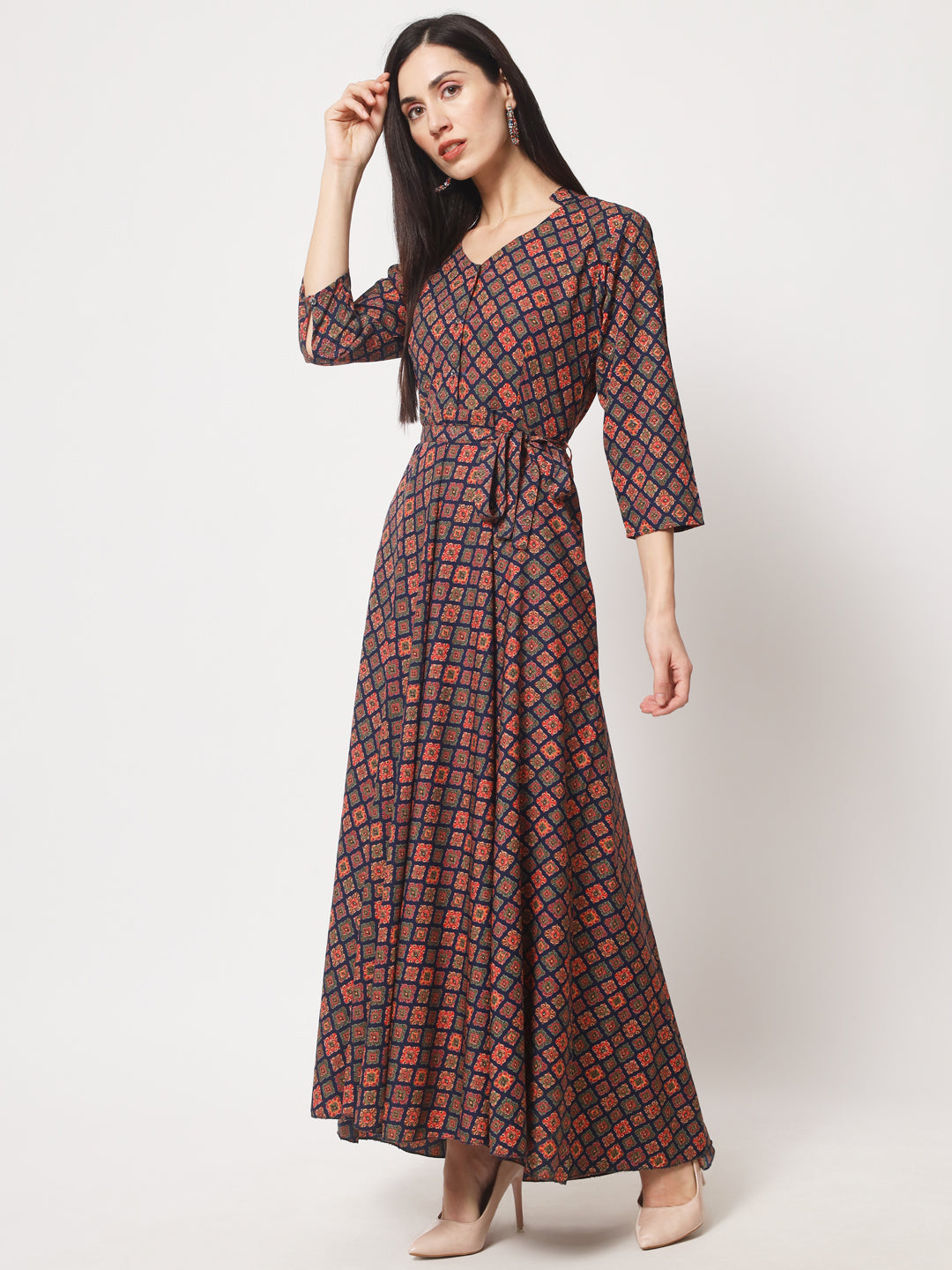 stylish collared cotton printed maxi dress for women