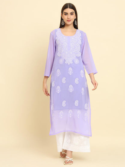 Rudraaksha Lucknowi Chikankari Ethnic Wear  Georgette Kurti Embroidery Work with Inner