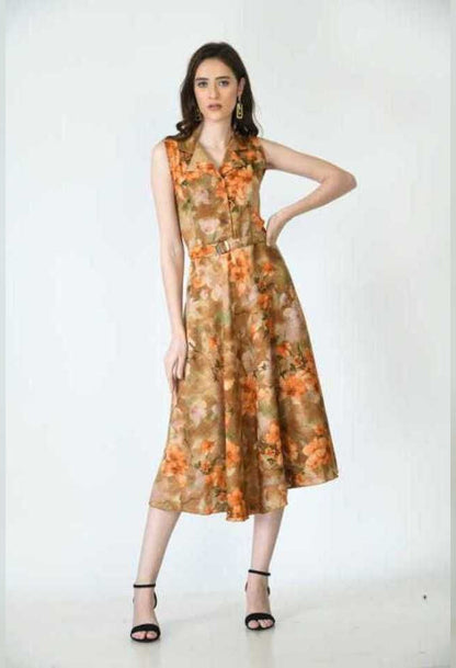 Rudraaksha  women stylish safari collared printed dress RUDRAAKSHA