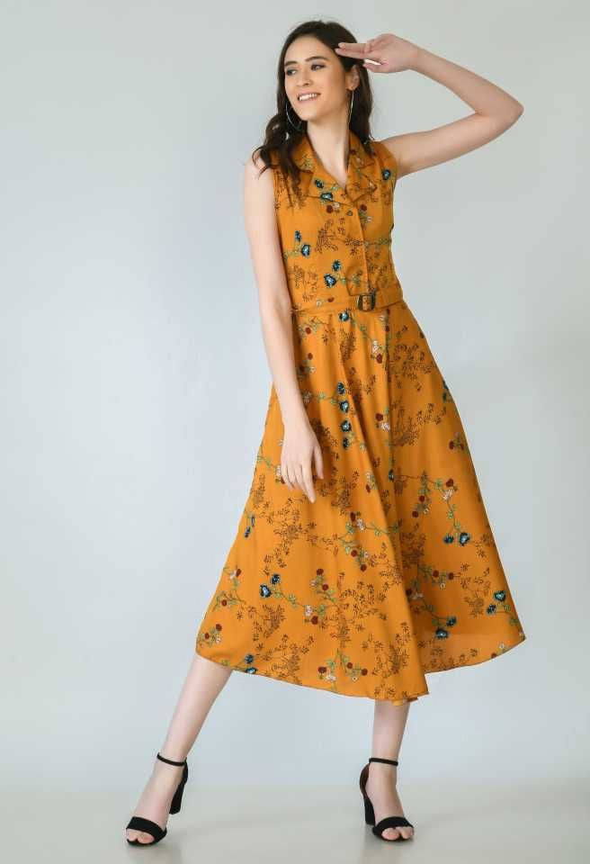 Rudraaksha  women stylish safari collared printed dress