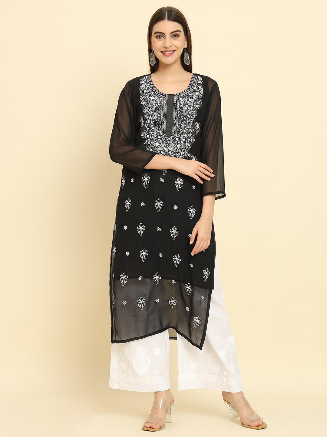 Rudraaksha Lucknowi Chikankari Ethnic Wear  Georgette Kurti Embroidery Work with Inner