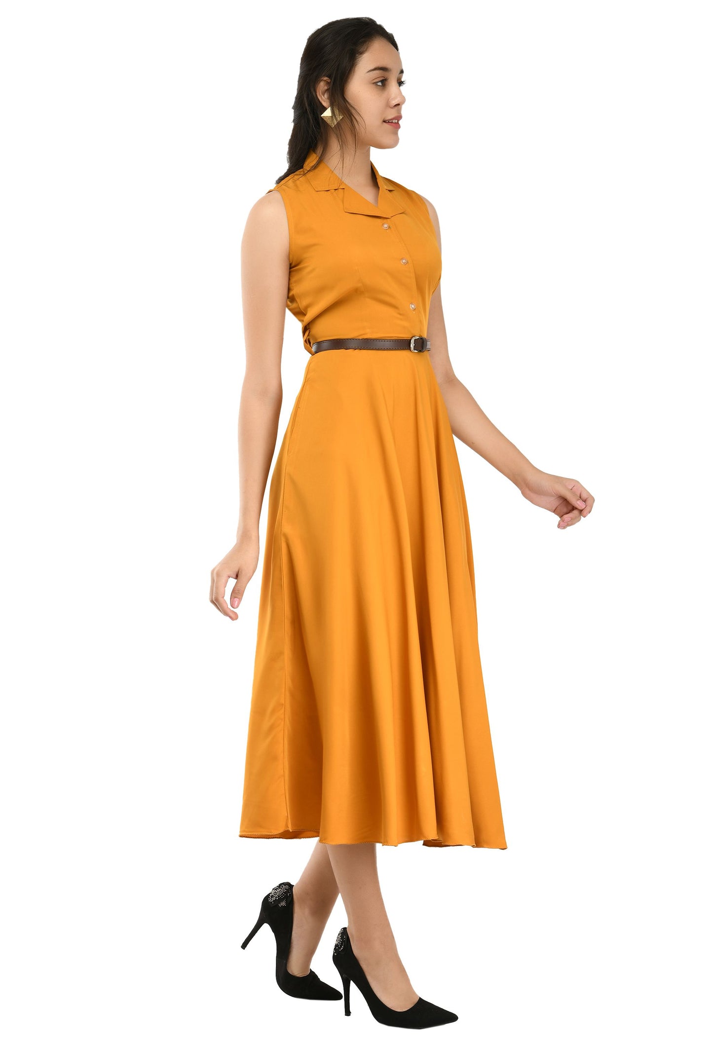 Rudraakshaksha women's crepe solid Stylish  with belt  dress