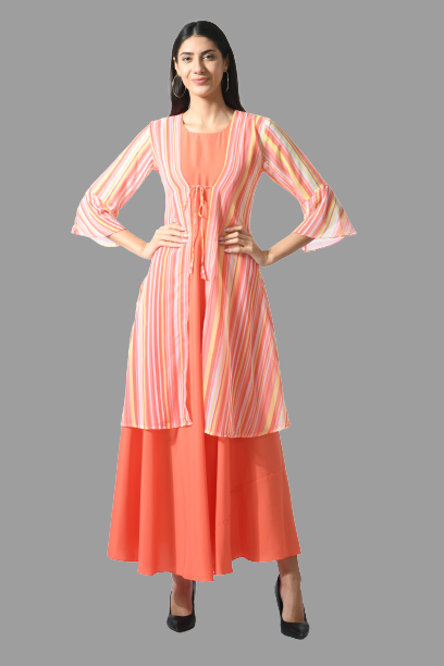 women trendy crepe maxi dress with shrug