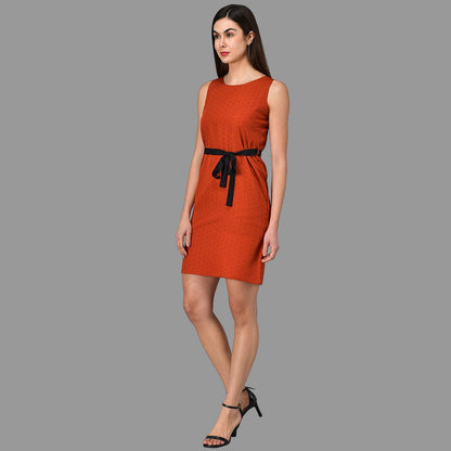 Peach Polka Dot Mini Dress with Black Tie-Up Belt RUDRAAKSHA