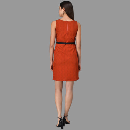Peach Polka Dot Mini Dress with Black Tie-Up Belt RUDRAAKSHA