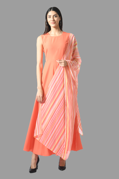 Rudraaksha women stylish and trendy crepe maxi dress with duptta