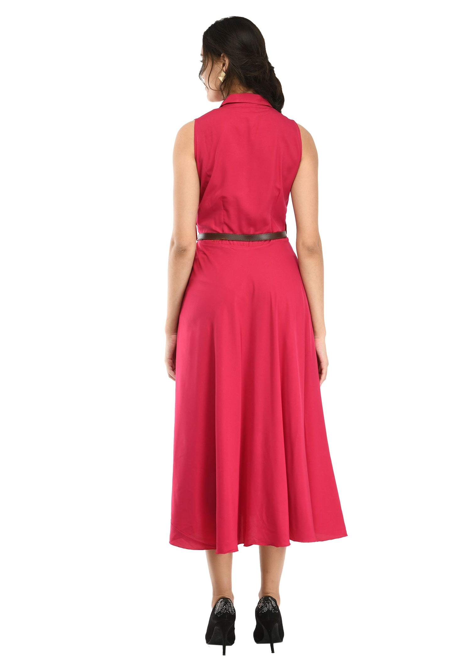 Rudraakshaksha women's crepe solid Stylish  with belt  dress