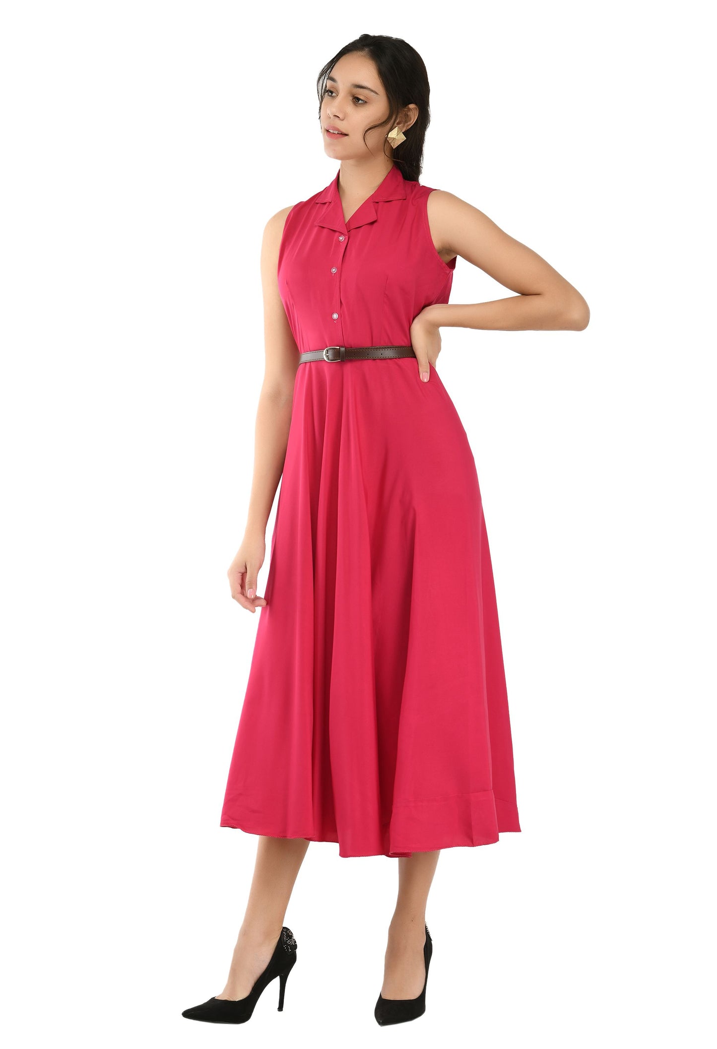 Rudraakshaksha women's crepe solid Stylish  with belt  dress