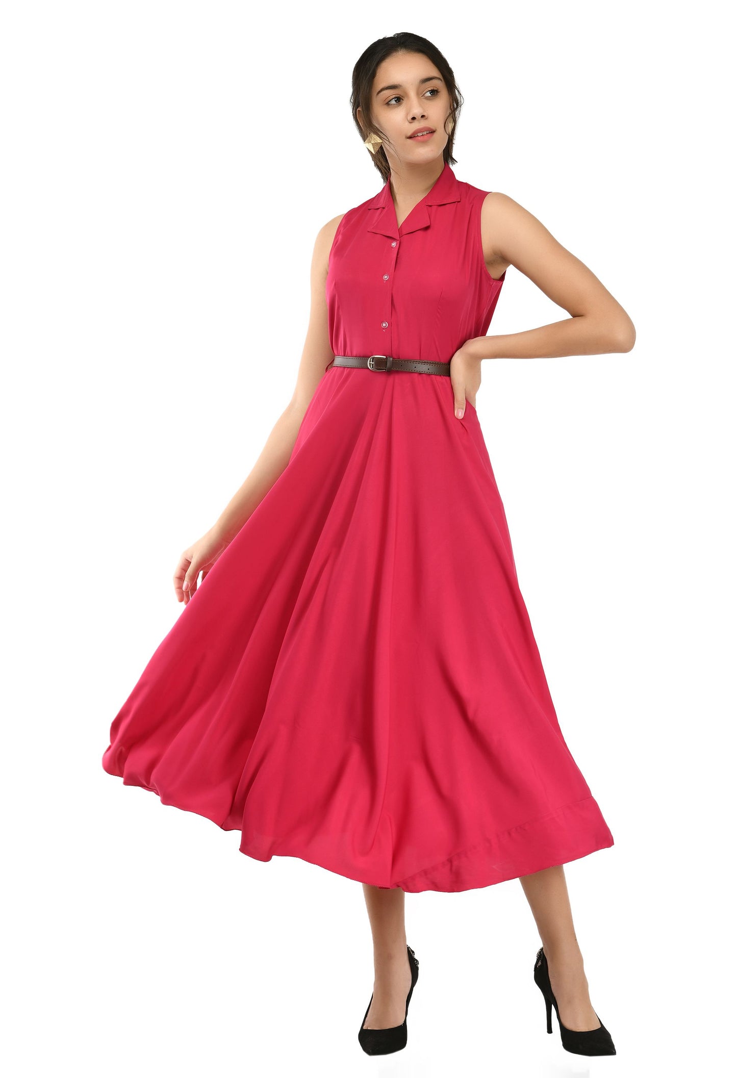 Rudraakshaksha women's crepe solid Stylish  with belt  dress