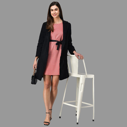 Peach Polka Dot Mini Dress with Black Tie-Up Belt RUDRAAKSHA