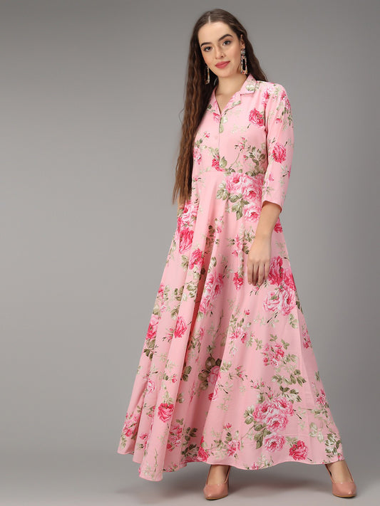 women printed pink stylish Dress