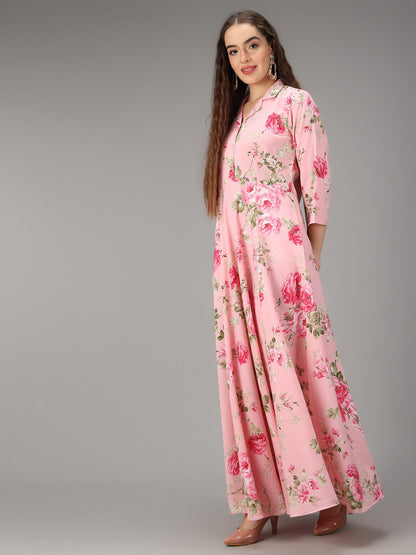 Geometric Print Collared Tiered Maxi Dress RUDRAAKSHA