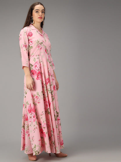 Geometric Print Collared Tiered Maxi Dress RUDRAAKSHA