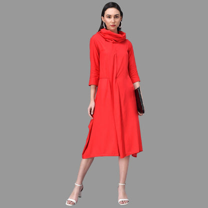 Light Blue Cowl Neck Midi Dress with Tie-Up Belt RUDRAAKSHA