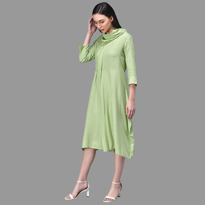 Light Blue Cowl Neck Midi Dress with Tie-Up Belt RUDRAAKSHA